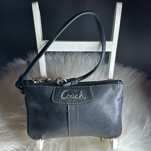 Coach Ashley Black Leather Vintage Wristlet with Silver Metal Logo